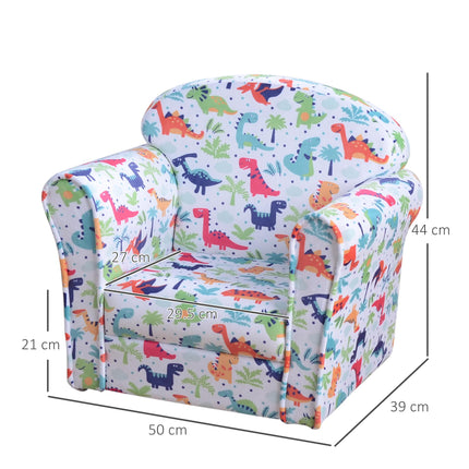 Children's Dinosaur Pattern Armchair with Wooden Frame - Multicolour