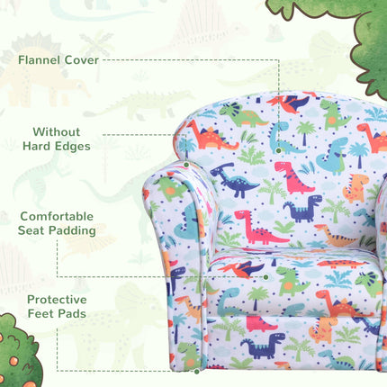 Children's Dinosaur Pattern Armchair with Wooden Frame - Multicolour