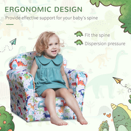 Children's Dinosaur Pattern Armchair with Wooden Frame - Multicolour