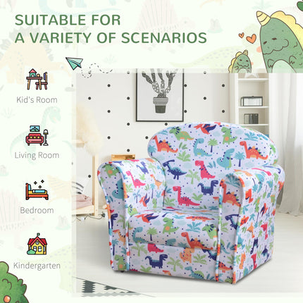 Children's Dinosaur Pattern Armchair with Wooden Frame - Multicolour