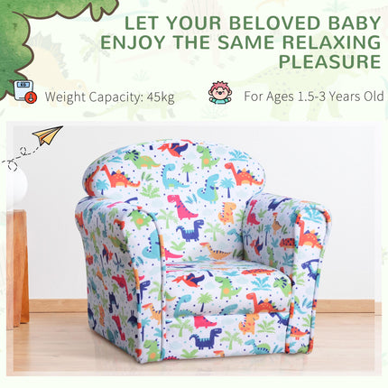 Children's Dinosaur Pattern Armchair with Wooden Frame - Multicolour