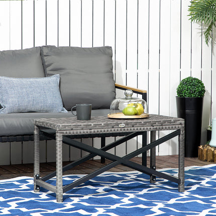 PE Wicker Outdoor Coffee Table with Durable Plastic Top 80x40x43cm - Mixed Grey