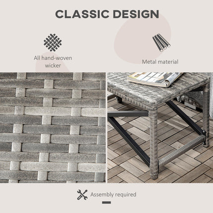 PE Wicker Outdoor Coffee Table with Durable Plastic Top 80x40x43cm - Mixed Grey