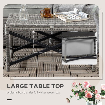 PE Wicker Outdoor Coffee Table with Durable Plastic Top 80x40x43cm - Mixed Grey