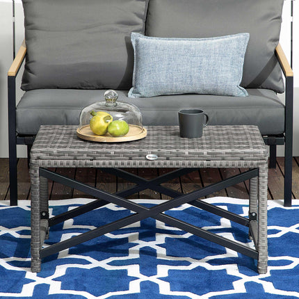 PE Wicker Outdoor Coffee Table with Durable Plastic Top 80x40x43cm - Mixed Grey