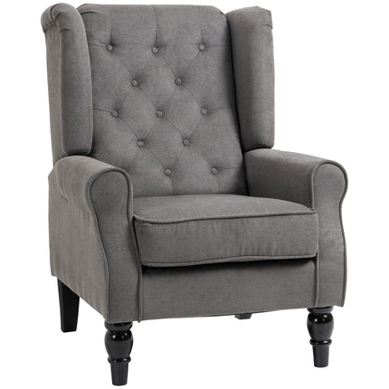 Retro Wingback Accent Chair with Button Tufted Design - Dark Grey