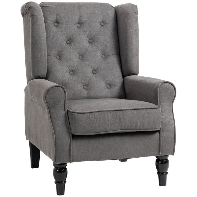 Retro Wingback Accent Chair with Button Tufted Design - Dark Grey