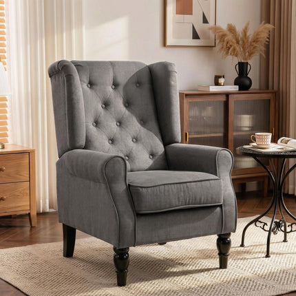 Retro Wingback Accent Chair with Button Tufted Design - Dark Grey