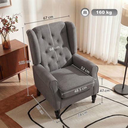 Retro Wingback Accent Chair with Button Tufted Design - Dark Grey