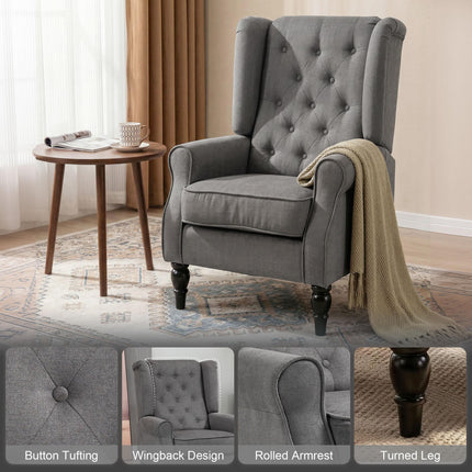 Retro Wingback Accent Chair with Button Tufted Design - Dark Grey