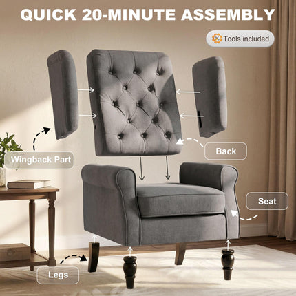 Retro Wingback Accent Chair with Button Tufted Design - Dark Grey