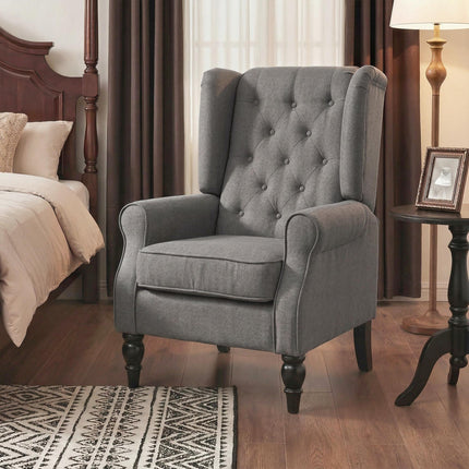 Retro Wingback Accent Chair with Button Tufted Design - Dark Grey