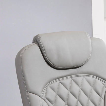 PU Recliner Chair with Footrest and Headrest, Round Wooden Swivel Base Lounge Armchair for Living Room, Bedroom, Office - Grey