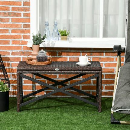 PE Rattan Garden Side Table, Outdoor Coffee Table with X-Shape Frame, Mixed Brown
