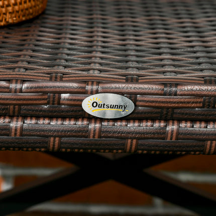 PE Rattan Garden Side Table, Outdoor Coffee Table with X-Shape Frame, Mixed Brown