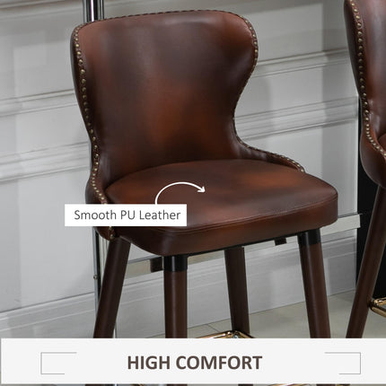 Luxury Vintage Bar Stools Set of 2 with Back Support and Gold Stud Detailing - Brown