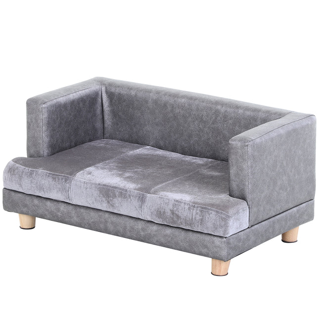 Elevated Dog Sofa Bed for Small Dogs with PU Cover, Soft Cushion & Anti-Slip Legs - Grey