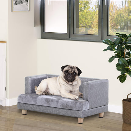 Elevated Dog Sofa Bed for Small Dogs with PU Cover, Soft Cushion & Anti-Slip Legs - Grey