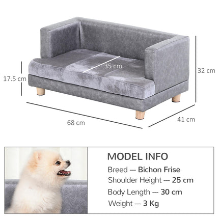 Elevated Dog Sofa Bed for Small Dogs with PU Cover, Soft Cushion & Anti-Slip Legs - Grey