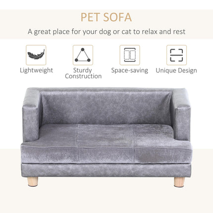 Elevated Dog Sofa Bed for Small Dogs with PU Cover, Soft Cushion & Anti-Slip Legs - Grey