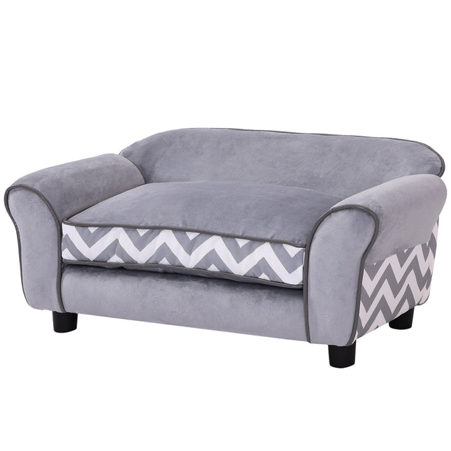 Dog Sofa Bed for XS-S Dogs with Soft Cushion, Washable Cover & Wooden Frame - Grey