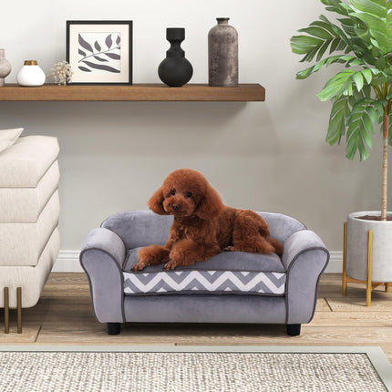 Dog Sofa Bed for XS-S Dogs with Soft Cushion, Washable Cover & Wooden Frame - Grey