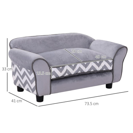 Dog Sofa Bed for XS-S Dogs with Soft Cushion, Washable Cover & Wooden Frame - Grey