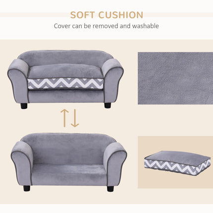 Dog Sofa Bed for XS-S Dogs with Soft Cushion, Washable Cover & Wooden Frame - Grey