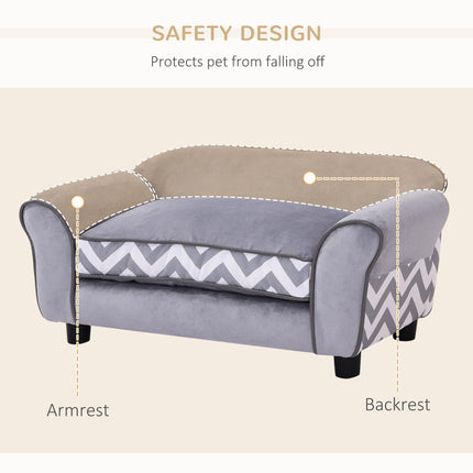 Dog Sofa Bed for XS-S Dogs with Soft Cushion, Washable Cover & Wooden Frame - Grey