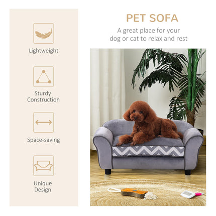 Dog Sofa Bed for XS-S Dogs with Soft Cushion, Washable Cover & Wooden Frame - Grey