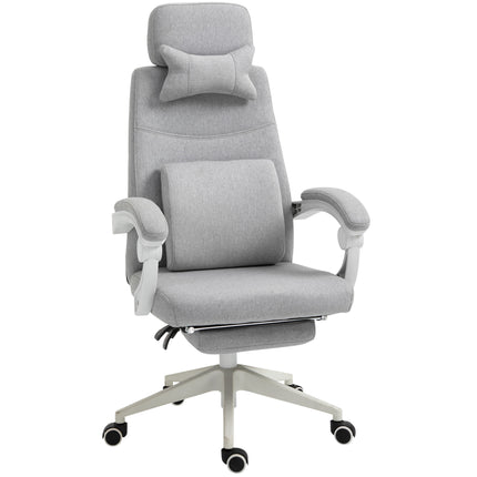 Home Office Recliner Chair with Manual Footrest, Adjustable Swivel Seat, 2 Pillows, Ergonomic Armrest - Grey
