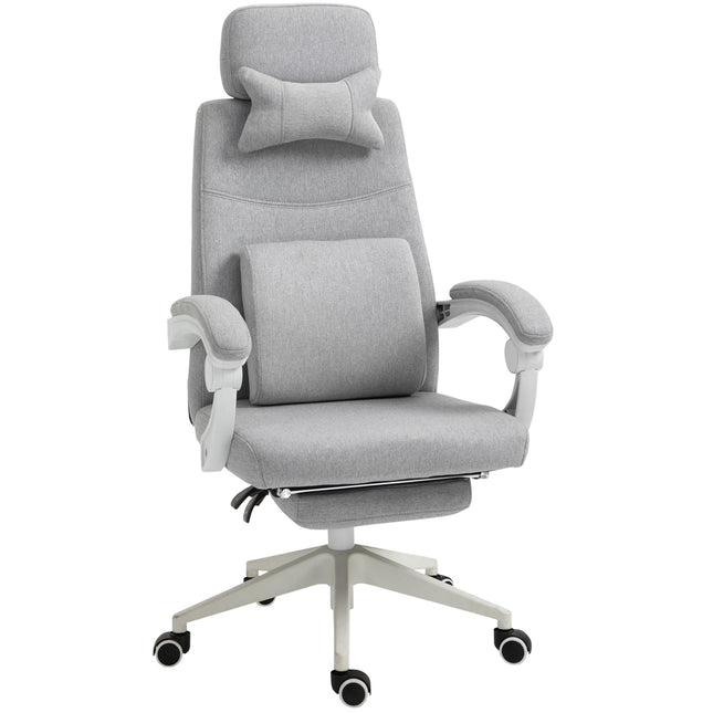 Home Office Recliner Chair with Manual Footrest, Adjustable Swivel Seat, 2 Pillows, Ergonomic Armrest - Grey