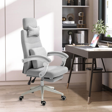 Home Office Recliner Chair with Manual Footrest, Adjustable Swivel Seat, 2 Pillows, Ergonomic Armrest - Grey
