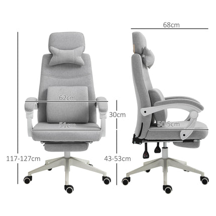 Home Office Recliner Chair with Manual Footrest, Adjustable Swivel Seat, 2 Pillows, Ergonomic Armrest - Grey
