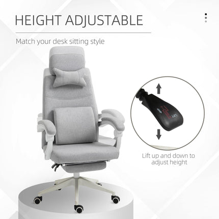 Home Office Recliner Chair with Manual Footrest, Adjustable Swivel Seat, 2 Pillows, Ergonomic Armrest - Grey