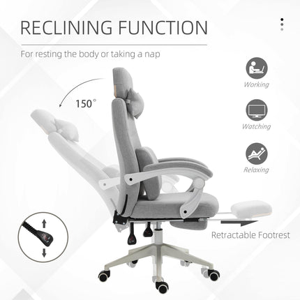 Home Office Recliner Chair with Manual Footrest, Adjustable Swivel Seat, 2 Pillows, Ergonomic Armrest - Grey