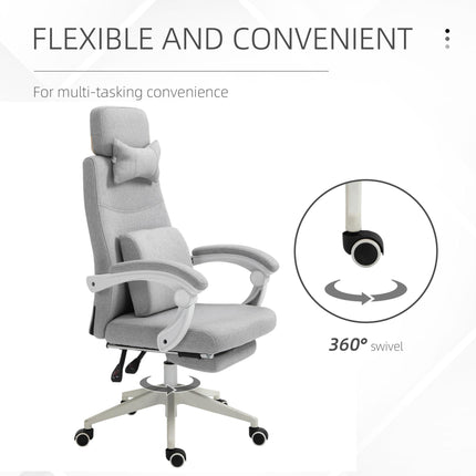 Home Office Recliner Chair with Manual Footrest, Adjustable Swivel Seat, 2 Pillows, Ergonomic Armrest - Grey