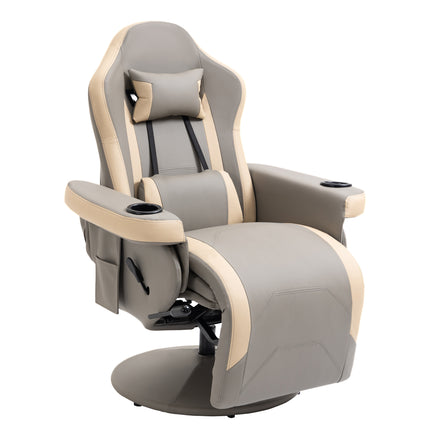 Manual Recliner Armchair with Adjustable Footrest, 135° Recline & 360° Swivel - Grey