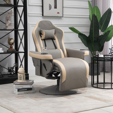 Manual Recliner Armchair with Adjustable Footrest, 135° Recline & 360° Swivel - Grey