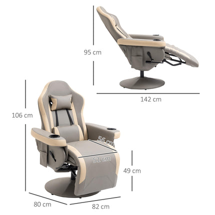Manual Recliner Armchair with Adjustable Footrest, 135° Recline & 360° Swivel - Grey