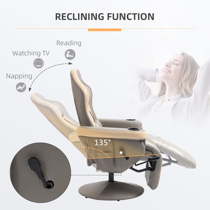 Manual Recliner Armchair with Adjustable Footrest, 135° Recline & 360° Swivel - Grey