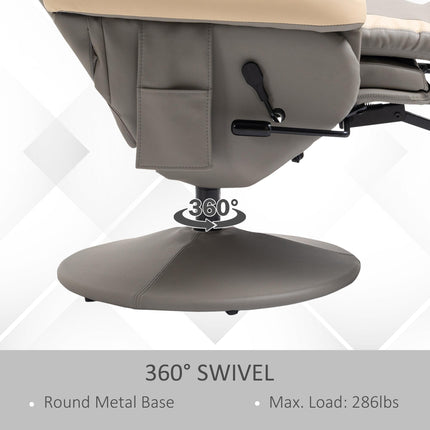 Manual Recliner Armchair with Adjustable Footrest, 135° Recline & 360° Swivel - Grey
