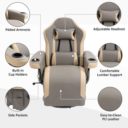 Manual Recliner Armchair with Adjustable Footrest, 135° Recline & 360° Swivel - Grey