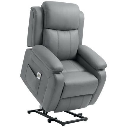 Power Lift Recliner Chair with 8-Point Massage and Remote Control - Grey Faux Leather