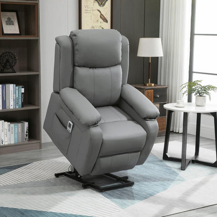 Power Lift Recliner Chair with 8-Point Massage and Remote Control - Grey Faux Leather