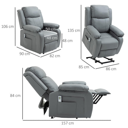 Power Lift Recliner Chair with 8-Point Massage and Remote Control - Grey Faux Leather