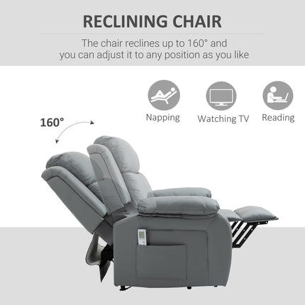 Power Lift Recliner Chair with 8-Point Massage and Remote Control - Grey Faux Leather