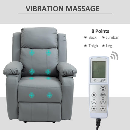 Power Lift Recliner Chair with 8-Point Massage and Remote Control - Grey Faux Leather
