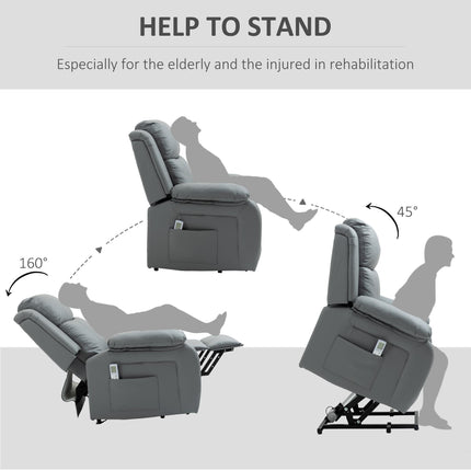 Power Lift Recliner Chair with 8-Point Massage and Remote Control - Grey Faux Leather