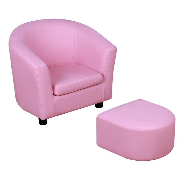 Kids Toddler Sofa and Armchair with Footstool Thick Padding - Pink